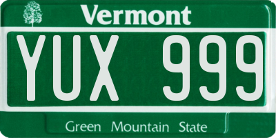 VT license plate YUX999