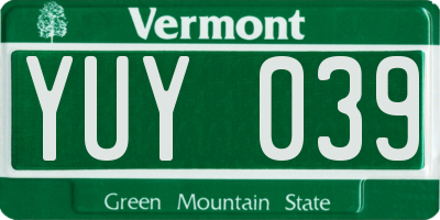 VT license plate YUY039