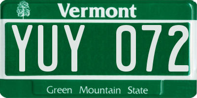 VT license plate YUY072