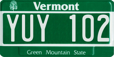 VT license plate YUY102