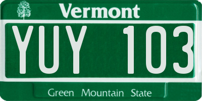 VT license plate YUY103