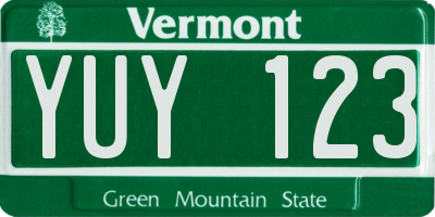 VT license plate YUY123