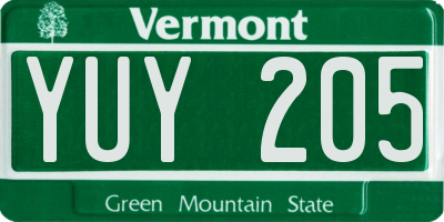 VT license plate YUY205