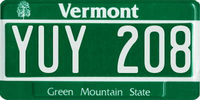 VT license plate YUY208