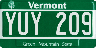 VT license plate YUY209