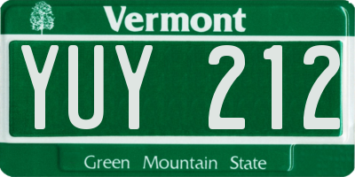 VT license plate YUY212