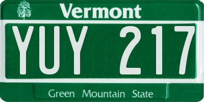 VT license plate YUY217