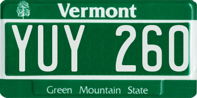 VT license plate YUY260