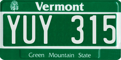 VT license plate YUY315