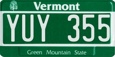 VT license plate YUY355