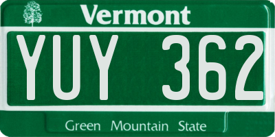 VT license plate YUY362