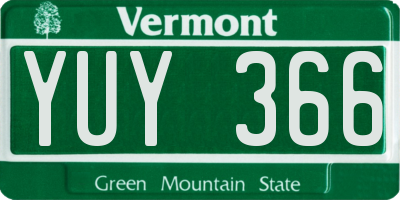 VT license plate YUY366
