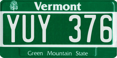 VT license plate YUY376