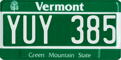 VT license plate YUY385