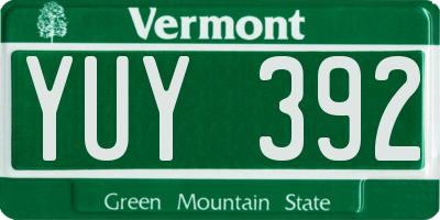 VT license plate YUY392