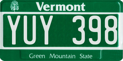 VT license plate YUY398
