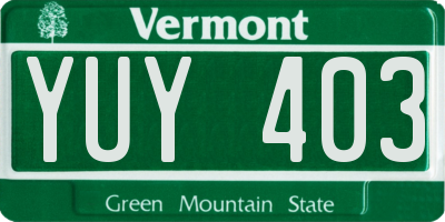 VT license plate YUY403