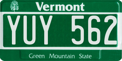 VT license plate YUY562