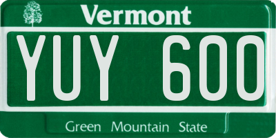 VT license plate YUY600