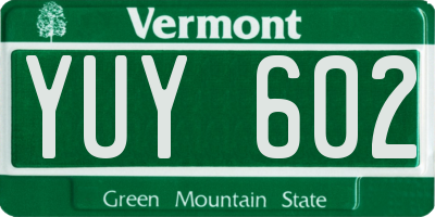 VT license plate YUY602