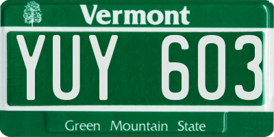 VT license plate YUY603