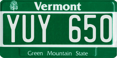 VT license plate YUY650