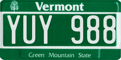 VT license plate YUY988