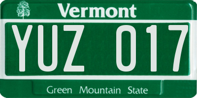VT license plate YUZ017