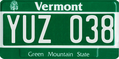 VT license plate YUZ038