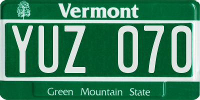 VT license plate YUZ070