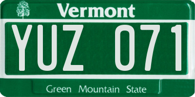 VT license plate YUZ071