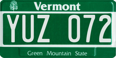 VT license plate YUZ072