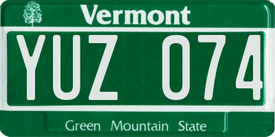 VT license plate YUZ074