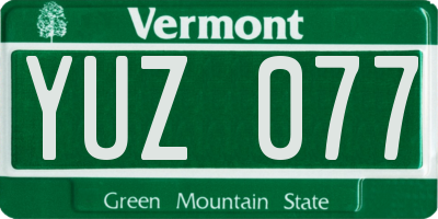 VT license plate YUZ077