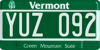 VT license plate YUZ092