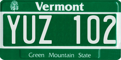 VT license plate YUZ102