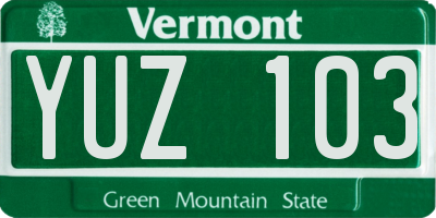VT license plate YUZ103