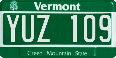 VT license plate YUZ109