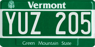 VT license plate YUZ205