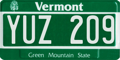 VT license plate YUZ209