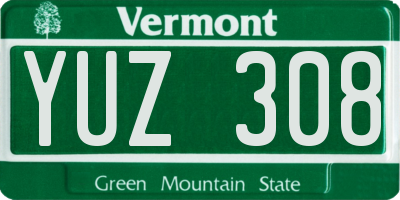 VT license plate YUZ308