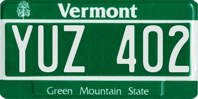 VT license plate YUZ402