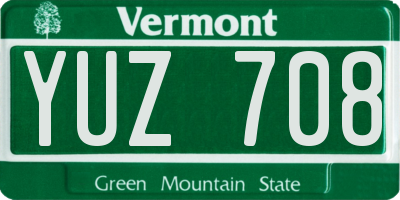 VT license plate YUZ708
