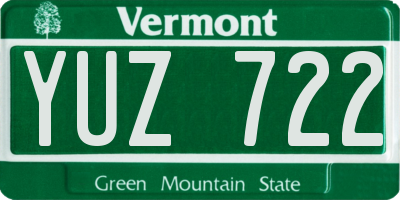 VT license plate YUZ722