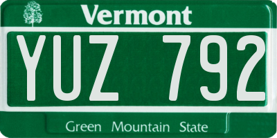 VT license plate YUZ792