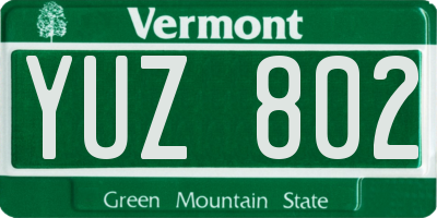 VT license plate YUZ802
