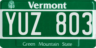 VT license plate YUZ803