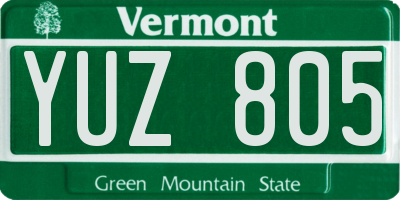 VT license plate YUZ805