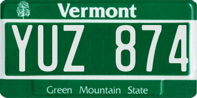 VT license plate YUZ874