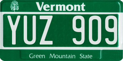 VT license plate YUZ909